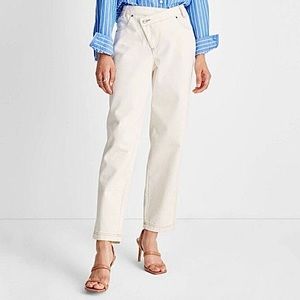 NEW Size 8 Future Collective by Kahlana Barfield Brown Overlap Waist White Jeans